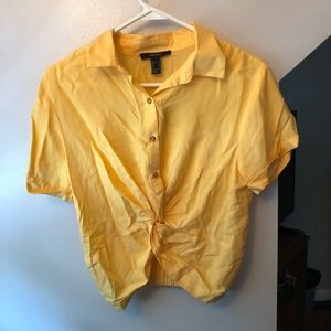 Yellow button up crop top